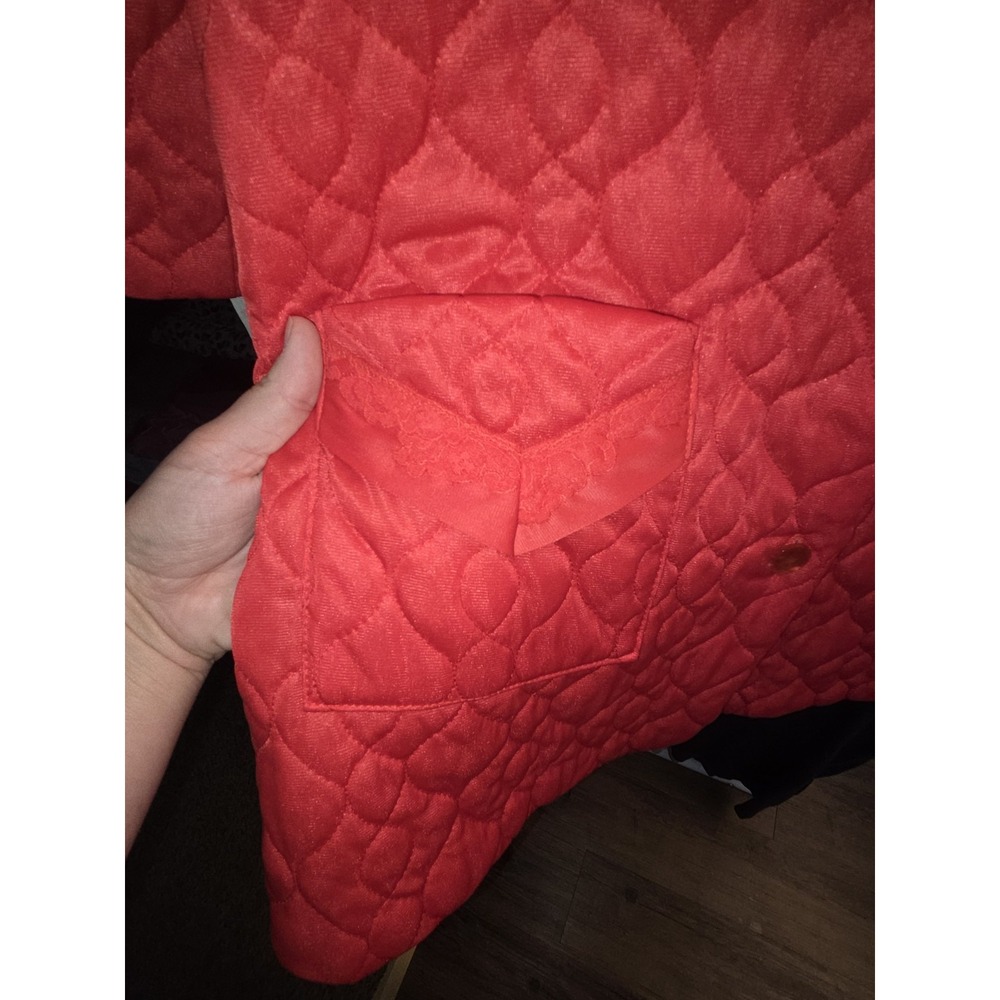 Red Womens Size Medium Lingerie Quilted Bed Coat Machine Washable - Picture 4 of 6